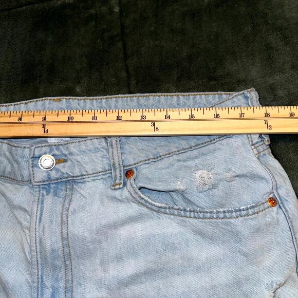 & Denim Loose & Baggy Fit Jeans Womens 14 Blue Denim Cotton Mid Waist Frayed Hem - Picture 5 of 9